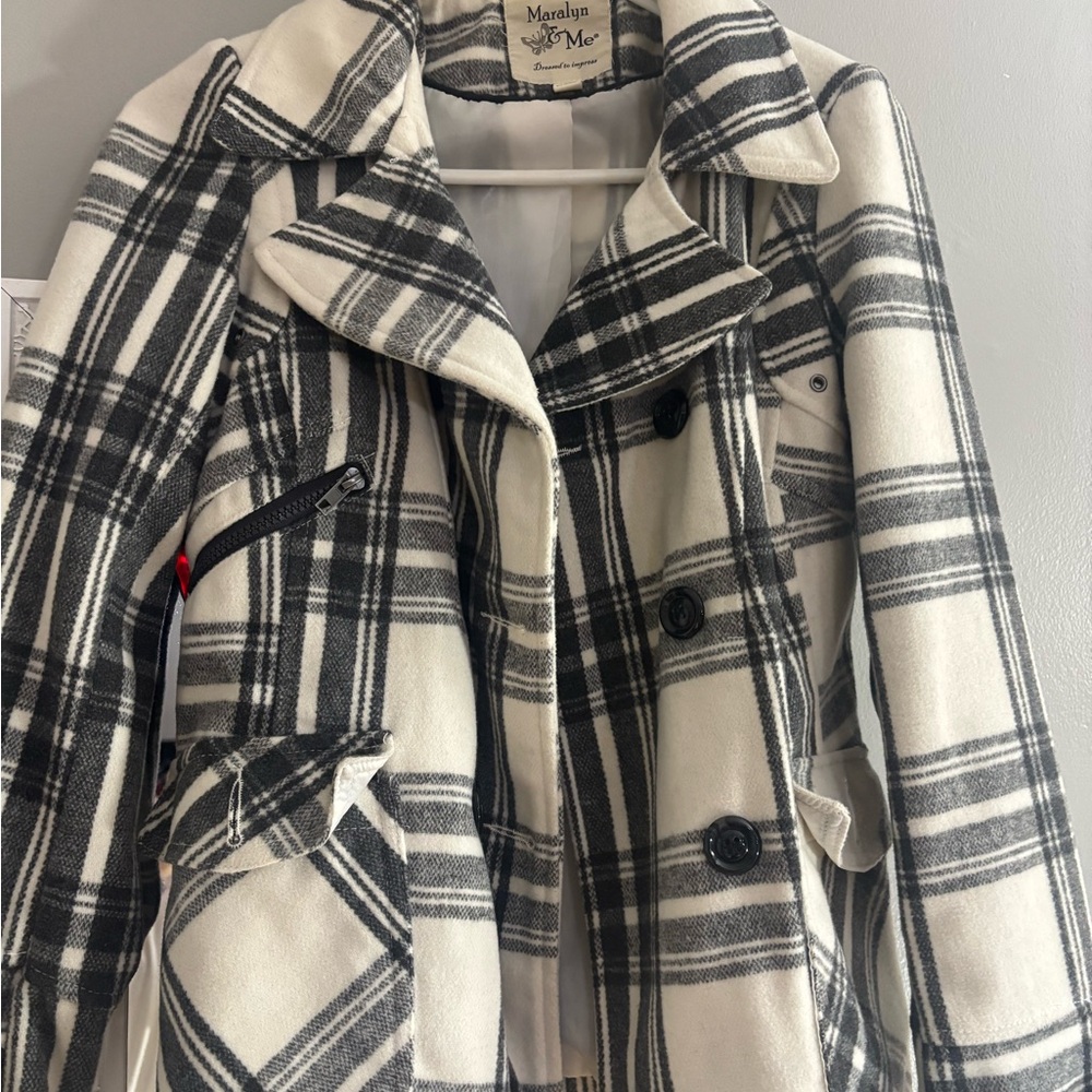 Maralyn & Me Black and White Pea Coat Timeless Wool Blend